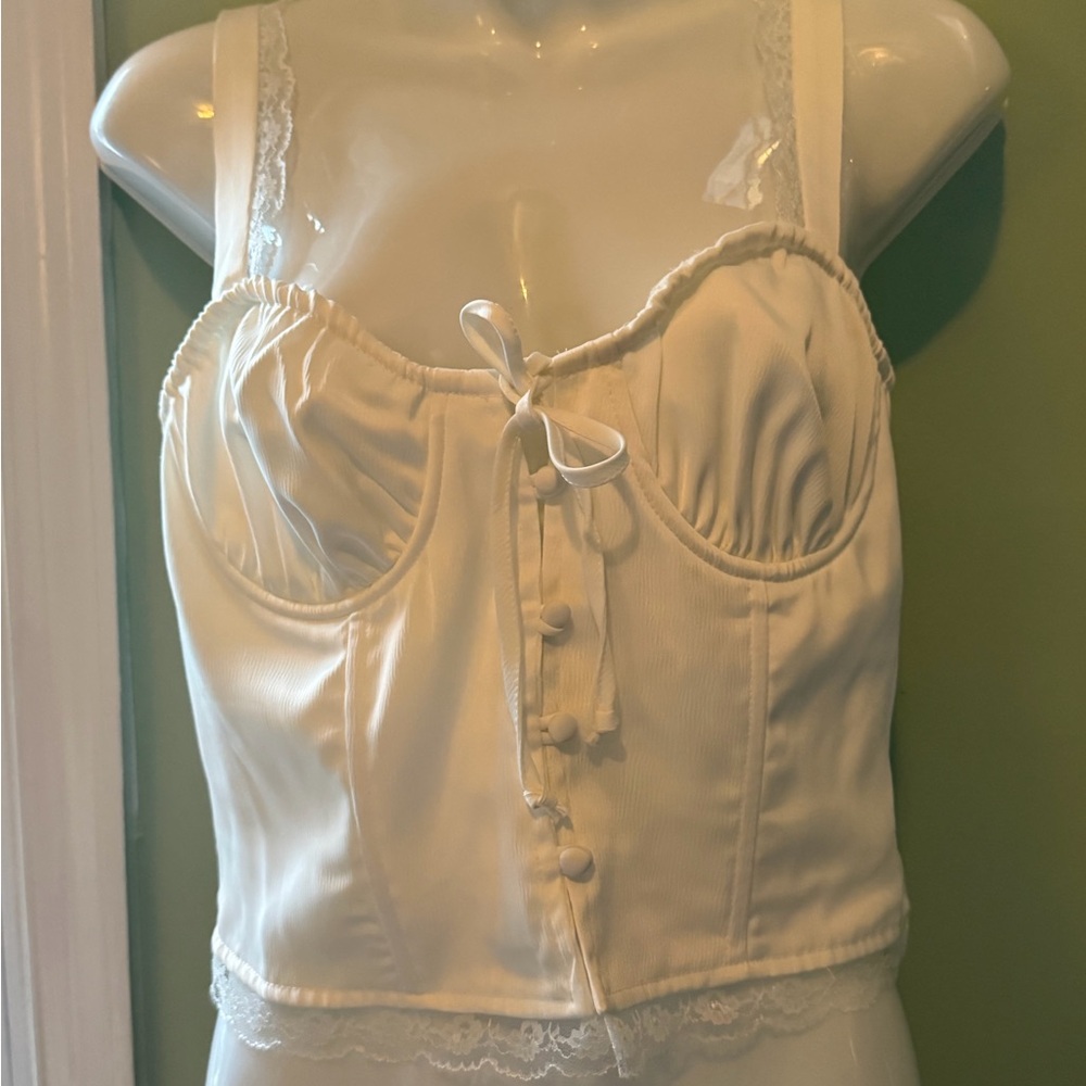 La Hearts Cream Lace Corset Top